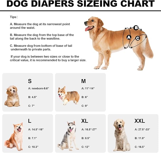 Reusable Dog Diapers Female Medium Washable, Premium Doggie Diaper for Dogs, Pack of 3, Highly Absorbent Dog Diaper for Heat, Incontinence and Puppy Training(M)