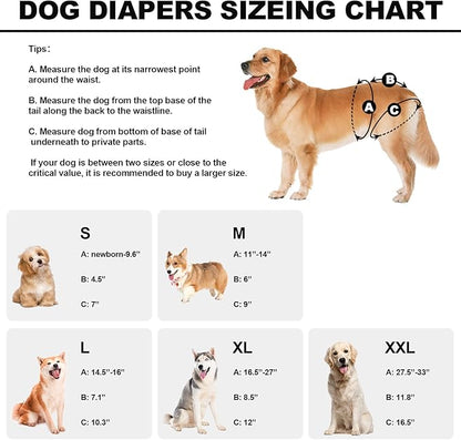 Reusable Dog Diapers Female Washable, Premium Doggie Diaper for Dogs, Pack of 3, Highly Absorbent Extra Extra Large Dog Diaper for Heat, Incontinence and Puppy Training(XXL)