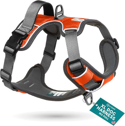 Embark Adventure Dog Harness, Reflective Trim XL Dog Harness for Extra Large Dogs No Pull - Military Grade Nylon, 2 Leash Clips & Gel Lined Handle.