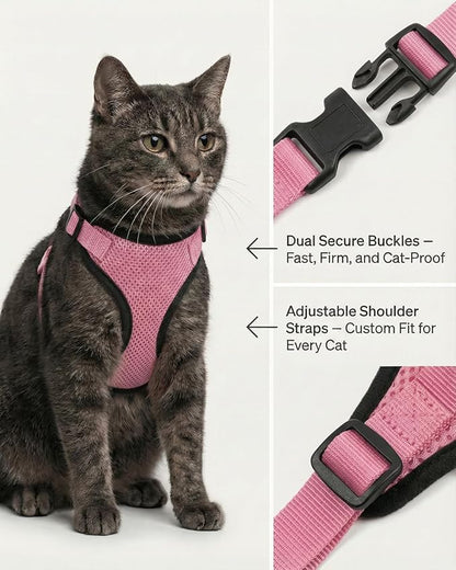 Luxelle 2 Pack Escape-Proof Cat Harness and Leash Set for Walking – Adjustable No Pull Soft Vest with Easy-Wear Buckle, Reflective Straps, Breathable Mesh – Outdoor Travel Harness for Cats & Kittens