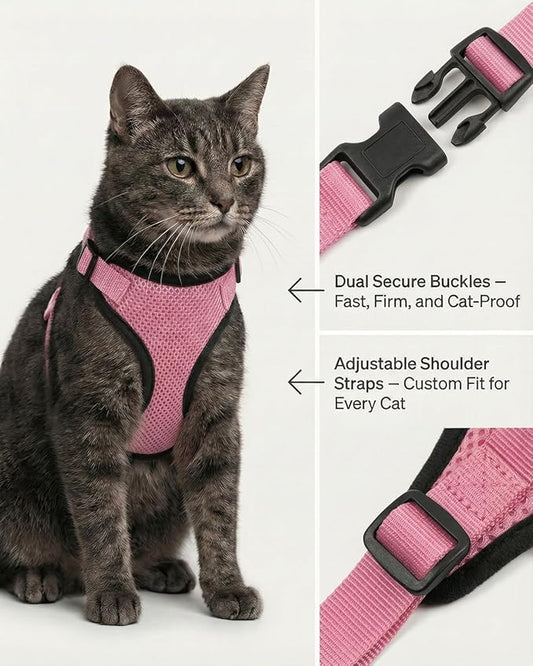 Luxelle 2 Pack Escape-Proof Cat Harness and Leash Set for Walking – Adjustable No Pull Soft Vest with Easy-Wear Buckle, Reflective Straps, Breathable Mesh – Outdoor Travel Harness for Cats & Kittens