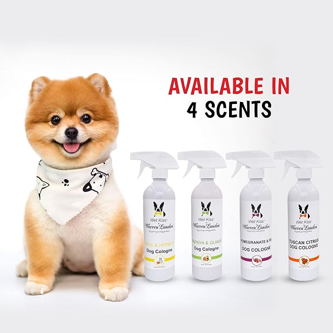 Warren London Wet Kiss Dog Cologne Spray – Tuscan Citrus | Long-Lasting Odor Eliminator & Coat Freshener for Dogs & Cats | 16 oz