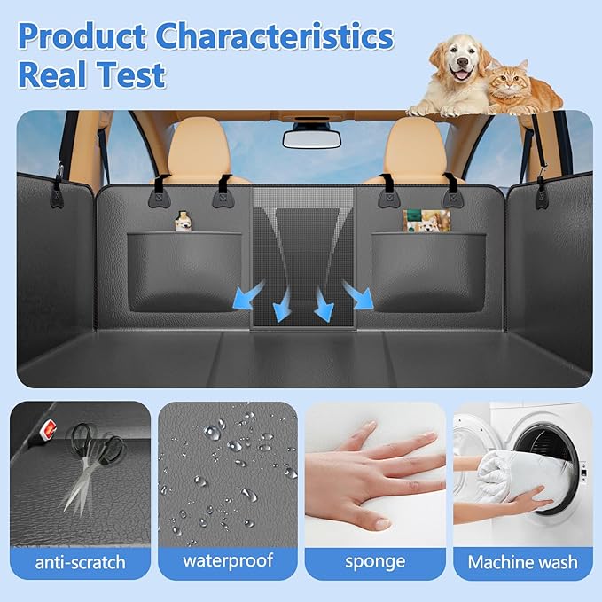 YFChangle Hard Bottom Dog Car Seat Cover for Back Seat – Waterproof Nonslip Hammock Extender for Trucks & SUVs, Heavy Duty Pet Protector, Gray Faux Leather