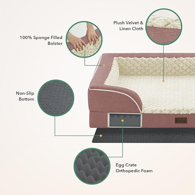 Casa Paw Orthopedic XXL Dog Beds, Waterproof Memory Foam Big Pet Bed for Extra Large Sized Dogs 53x42Inch, Non-Slip Bottom and Egg-Crate Foam Dog Couch Bed with Washable Removable Cover, Pink