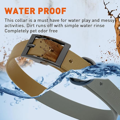 Dogline Biothane Waterproof Dog Collar Strong Coated Nylon Webbing with Black Hardware Odor- Proof for Easy Care Easy to Clean High Performance Fits Small Medium or Large Dogs, Coyote Brown