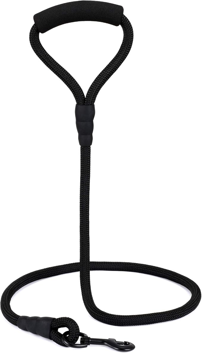 Mile High Life Dog Leash with Comfortable Padded Handle, Black Nylon Rope Leash, Heavy Duty 5 Feet Dog Leashes (Black)