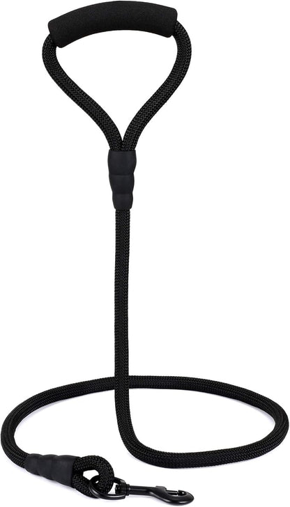 Mile High Life Dog Leash with Comfortable Padded Handle, Black Nylon Rope Leash, Heavy Duty 5 Feet Dog Leashes (Black)