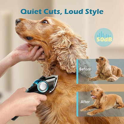 FuzzyFix Dog Clippers for Grooming with 5-in-1 Blade, Dog Grooming Kit Cordless Rechargeable Hair Trimmer Detachable Stainless Steel Blade Pet Shaver for Small Puppy Paw Face Head Body