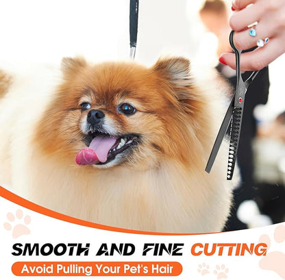 JASON 7.5" Dog Grooming Scissor - Professional Thinning Chunker Shear with 18 Teeth Japanese Stainless Steel Hair Scissors for Dogs, Cats and Other Pets (Chunker, Black) Christmas Gift
