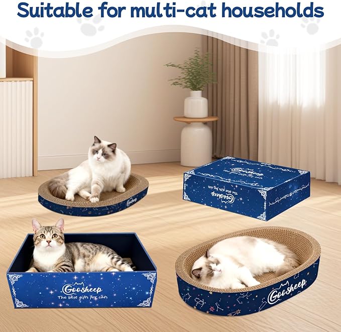 Goosheep 4PSC Cat Scratcher Cardboard 4-in1 Cat Bed Scratching Post for Indoor Cats Oval Corrugated Cardboard Bed Cats Scratching Board