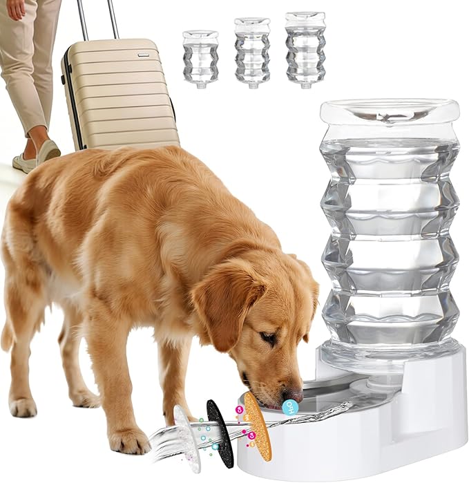 RIZZARI Large Gravity Water Dispenser: 8L Auto-Refill Stainless Steel Dog Water Feeder with Triple Filter - No Spill and BPA-Free - for Large or Active Dogs & Multi-Dog Households - Porch - Garden