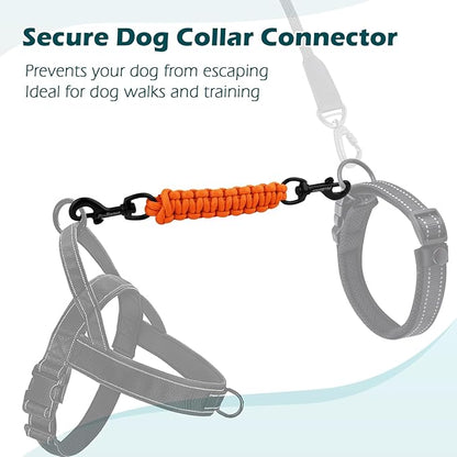 PetBonus Dog Collar Safety Clip, Handmade Backup Safety Strap for Dog Harness, Prong, Pinch Collar, Double Ended Clasp Leash Connector (Orange)