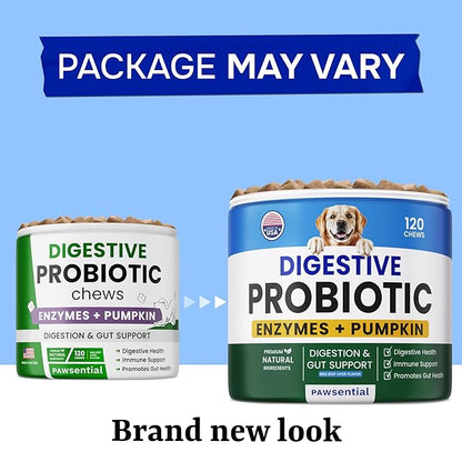 Advanced Probiotics for Dogs - 120 Billion CFUs - Digestive Health & Enzymes - Diarrhea, Gas, Upset Stomach Relief & Season Allergy - Prebiotics Fiber Supplement - Pet Probiotics for Dogs - 120 Chews