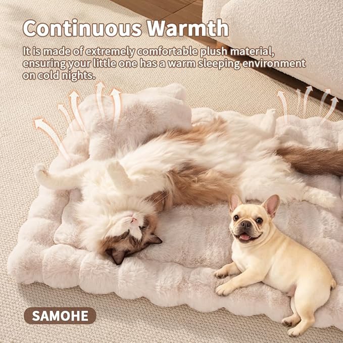 SOMAHE Self-Warming Cat Bed, Plush Faux Fur Pet Bed Mat with Anti-Slip Bottom, Ultra Soft Heated Pad for Cats & Kittens, Cozy Fluffy Bed for Window & Sills Couches, Machine Washable, 23x15 Inch White