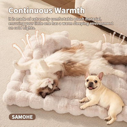 SOMAHE Self-Warming Cat Bed, Plush Faux Fur Pet Bed Mat with Anti-Slip Bottom, Ultra Soft Heated Pad for Cats & Kittens, Cozy Fluffy Bed for Window & Sills Couches, Machine Washable, 23x15 Inch White