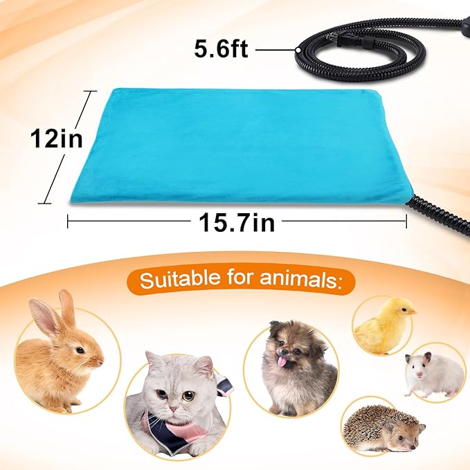 ANPHSIN Pet Heating Pad for Small Cat Dog - 12" x 15.7" 6-Level Heat Settings Heated Pad with Anti Chew Cord, Warmer Mat for Chicks Bunny Rabbits