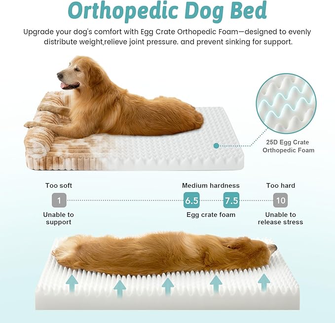COZY KISS Cute Dog Bed for Medium Dogs, Faux Rabbit Fur Orthopedic Foam Dog Bed with Sides, Removable Washable Cover & Waterproof Lining, Comfortable Pet Couch, Tie-Dye Brown (36" L x 20" W x 6" Th)