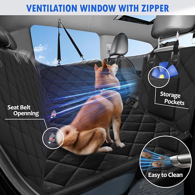 ROUWINNE Back Seat Extender for Dogs-with Removable Soft Blankets, Hard Bottom Dog Car Seat Cover for Back Seat, Sturdy Backseat Extender for Dogs, Waterproof Dog Hammock for Car, SUV