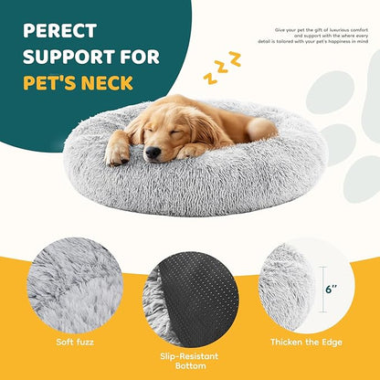 NEWBULIG 30.7x30.7 Inch Dog Bed Large Sized Dog, Donut Shape Cat Beds for Indoor Cats with Washable, Anti-Slip, Faux Fur