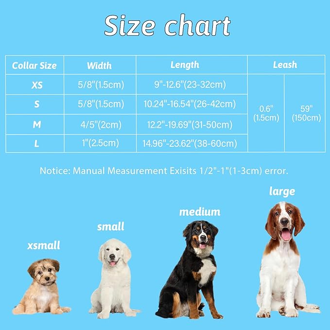 Dog Collar and Leash Set Girls Adjustable Puppy Collars with Floral Bow Tie for Small Medium Large Female Dogs, Teal Flower, L