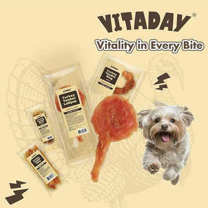 VITADAY Turkey Tendons for Dogs, All Natural, Healthy Dog Treats, Long Lasting, Hypoallergenic Dog Chews, Rawhide Free, USA-Sourced, for All Dogs, Lollipop, 4 Count Pack