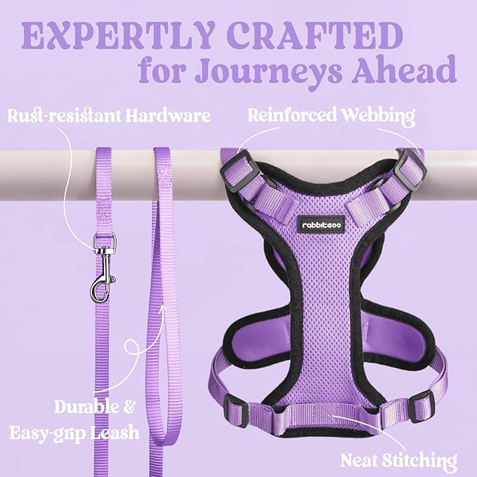 rabbitgoo Cat Harness and Leash for Walking, Escape Proof Soft Adjustable Vest Harnesses for Cats, Easy Control Breathable Reflective Strips Jacket, Light Purple, M