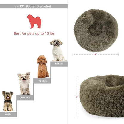 Calming Donut Dogs Beds for Small Dogs Washable,19inch Fluffy Round Puppy Bed for Puppies,Cats & Toy Breeds with Raised Rim,Fits up to 15 lbs Pets,Army Green
