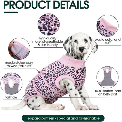 Kuoser Dog Recovery Suit, After Surgery Spay Neuter Onesie, Adjustable, Large, Pink, Polyester, for Medium Dogs