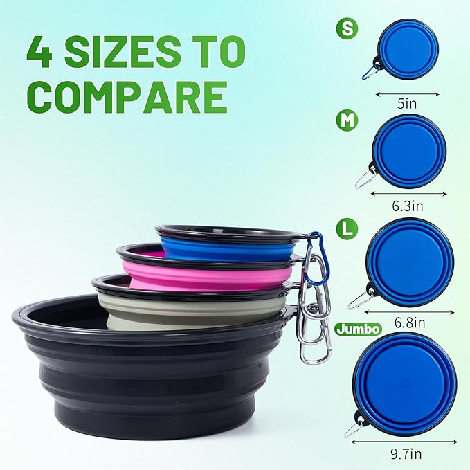 Dog Bowl Pet Collapsible Bowls, 2 Pack Collapsible Dog Water Bowls for Cats Dogs, Portable Pet Feeding Watering Dish for Walking Parking Traveling with 2 Carabiners (Black+Pink, Medium)