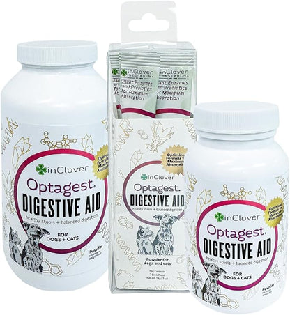 InClover Optagest Natural Digestive Aid, Organic Prebiotics & Enzymes Supplement Powder for Dogs and Cats - Promotes Healthy Stools, Less Gas, Optimal Nutrient Absorption, Intestinal Balance, 10.5oz