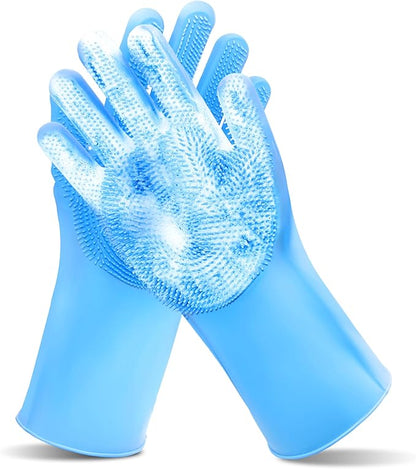 Pet Grooming Gloves—Heat Resistant Dog Washing Gloves with High-Density Teeth, Dog Bath Scrubber with Enhanced Five Finger Design, Silicone Gloves for Dogs and Cats Bathing, Massage (Blue)