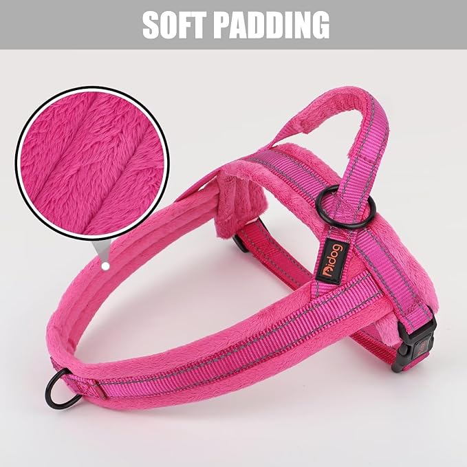 Didog Soft Flannel Padded Dog Vest Harness, Escape Proof/Quick Fit Reflective Dog Strap Harness,Easy for Training Walking,Hot Pink S Size