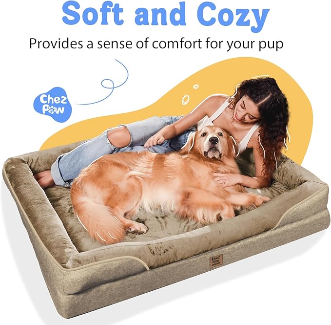 Washable Orthopedic Large Dog Bed - XL Memory Foam Pet Couch Sofa with Removable Cover Waterproof Bolster for Large Size Dogs