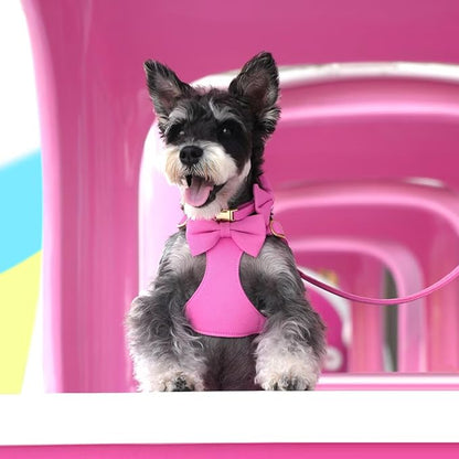 Beirui Adorable Small Dog Harness Collar and Leash Set,Cute Puppy Harness Set with 3 Bows for Small Dogs,Shih Tzu,Dachshund,Adjustable Step-in Vest for Walking,Parties&Holiday Outfits(Hot Pink,S)