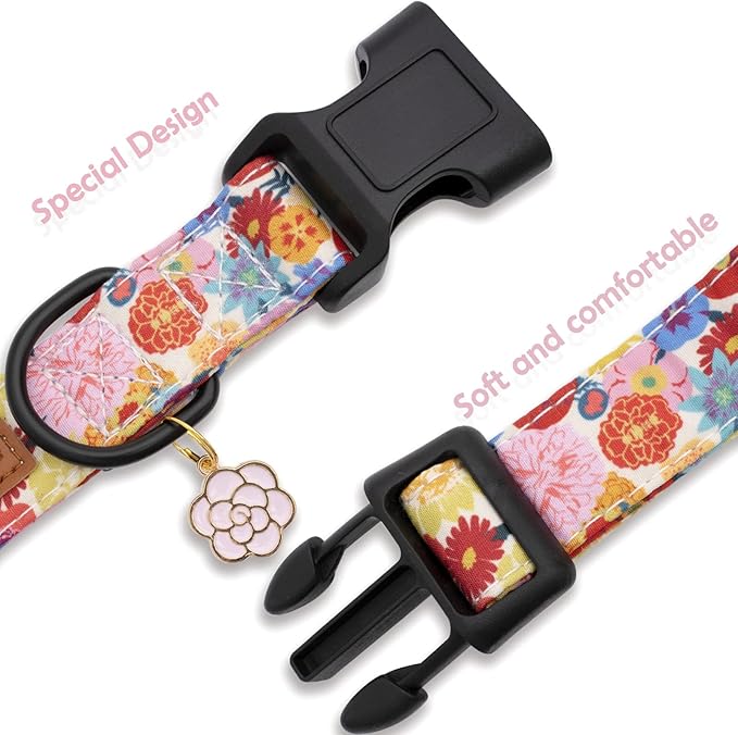 Faygarsle Floral Dog Collar for Girls and Female Dogs Soft and Fancy Pet Collar with Flower Design Ideal Pink Dog Collar for Small Medium Large Dogs M