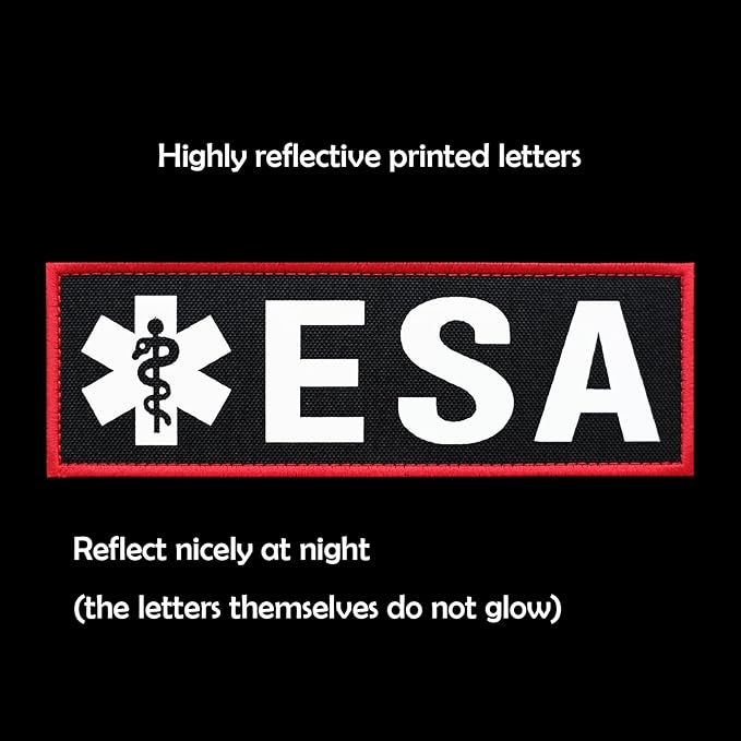 2 Pcs Reflective ESA Patch with Hook and Loop Fastener, Emotional Support Animal Printed Letters Patch for Dog Vest Harness Collar (6 x 2 inches)