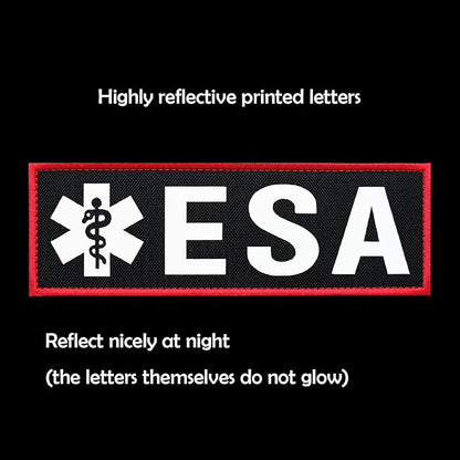 2 Pcs Reflective ESA Patch with Hook and Loop Fastener, Emotional Support Animal Printed Letters Patch for Dog Vest Harness Collar (6 x 2 inches)