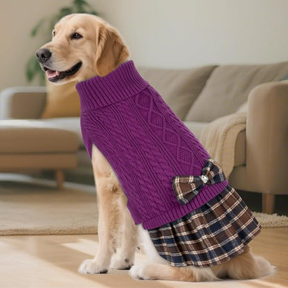 KYEESE Dog Sweater Warm Dog Sweater with Bowtie for Holiday Stretchy Dogs Clothes Warm Pullover Pet Sweaters for Medium Dogs Girl, Purple, XX-Large