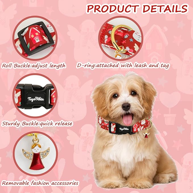 Christmas Dog Collar for Medium Dogs, Adjustable Red Small Dog Collars with Snowman Pattern, Cute Dog Christmas Collar for Dogs, Winter Holiday Dog Collar for Girl Boy Dog-M