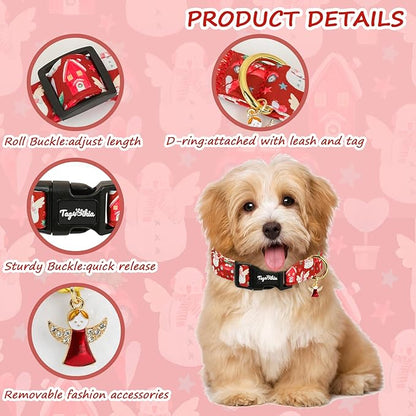 Christmas Dog Collar for Small Dogs, Adjustable Red Small Dog Collars with Snowman Pattern, Cute Dog Christmas Collar for Dogs, Winter Holiday Dog Collar for Girl Boy Dog-S