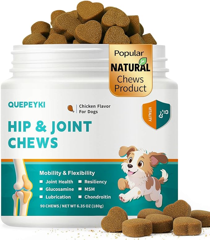 Glucosamine for Dogs Hip and Joint Supplement for Dogs Chews with Glucosamine Chondroitin Omega 3 MSM and Turmeric for Pain Relief, Mobility & Hip Care- Chicken Flavor, 90 Ct