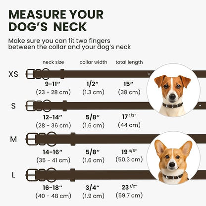 BRONZEDOG Rolled Leather Dog Collar for Small Medium Large Dogs with QR ID Tag (L: 16-18 Inch, Coffee Brown)
