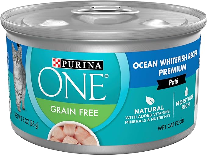 Purina ONE Natural, High Protein, Grain Free Wet Cat Food Pate, Ocean Whitefish Recipe - (Pack of 24) 3 oz. Pull-Top Cans