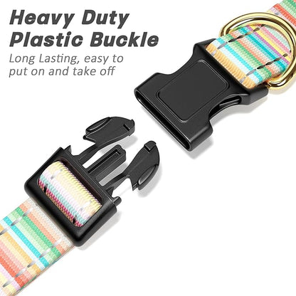 Reflective Dog Collar, Cute Dog Collar for Large Dogs, Soft Nylon Puppy Collar for Boy and Girl Female Dogs, Adjustable Pet Collars with Quick Release Buckle, Colorful Watercolor Art