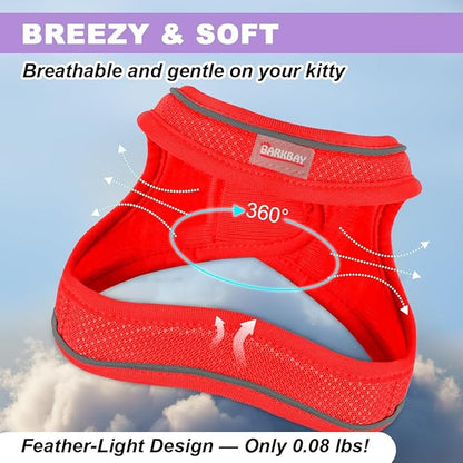 Cat Harness and Leash Set,Escape Proof Kitten Harness,Step in Adjustable Soft Lightweight,Easy Control,Reflective Strips Comfortable for Walking Travel(Red,S)