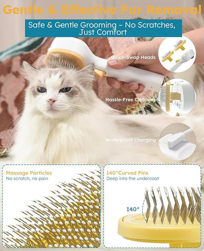 Cat Steam Brush for Cats & Dogs, Pet Steam Brush 3-in-1 with 2 Mist Modes, One-Touch Self Cleaning, Magnetic Safe Charging, Cat Hair Brush for Shedding, Dog Brush for Shedding, Yellow