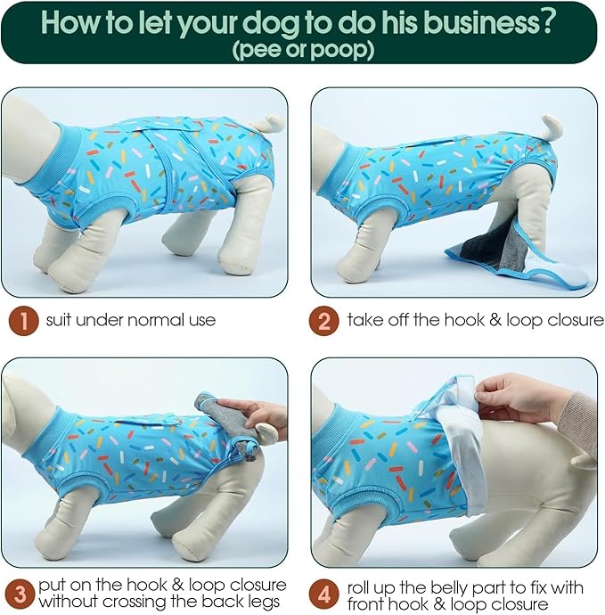 Kuoser Dog Surgery Suit, Dog Surgery Suit Male Neuter, Comfy Puppy Recovery Suit Doggie Onesie, Post-Op Onesie for Female & Male Dogs, Soft Protective Wear, BlueRibbon XS