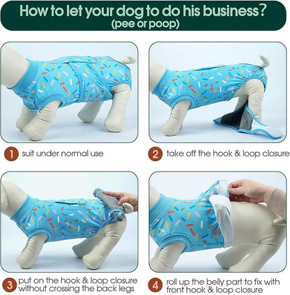 Kuoser Dog Surgery Suit, Dog Surgery Suit Male Neuter, Comfy Puppy Recovery Suit Doggie Onesie, Post-Op Onesie for Female & Male Dogs, Soft Protective Wear, BlueRibbon XS
