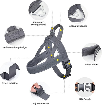 EXCELLENT ELITE SPANKER No Pull Dog Harness Padded Military Patrol Vest Adjustable Nylon Small Service Walking Dog Harness with Handle for Training Running(Grey-S)