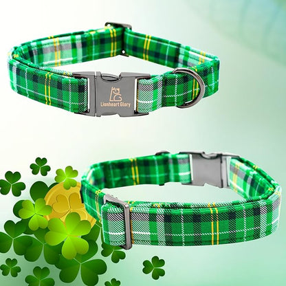 Lionheart Glory St. Patrick's Day Collar, Green Plaid Pink Collar for Medium Dogs - Adjustable Heavy-Duty Pet Gift